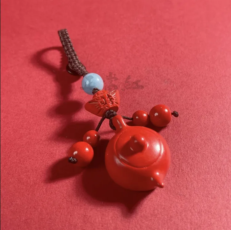 含辰砂工艺品朱砂迷你壶手工编织挂链红砂讨喜男女款朱砂挂饰