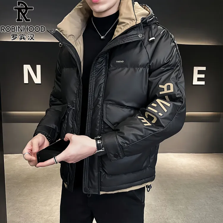 罗宾汉/ROBINHOOD冬季痞帅连帽棉服男士外套时尚防风加厚保暖棉衣