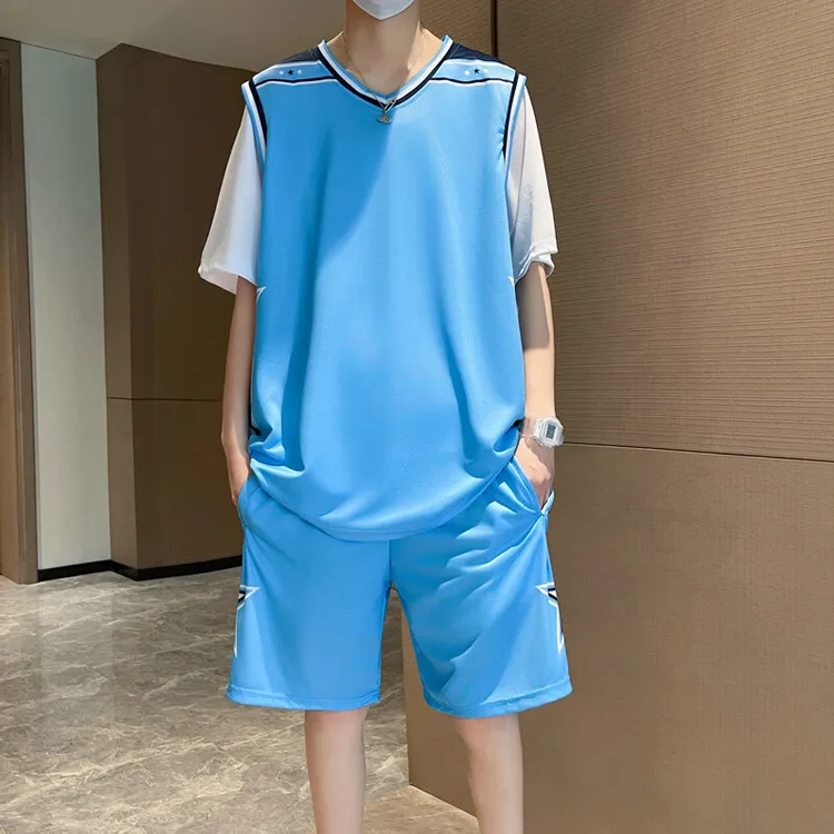 青少年速干运动套装男夏季冰丝吸汗休闲跑步健身训练可印字篮球服