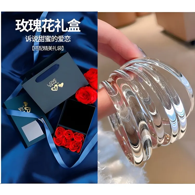 925银手镯 香港专柜女士手镯银色猫眼实心镯子时尚百搭闪爆亮镀层