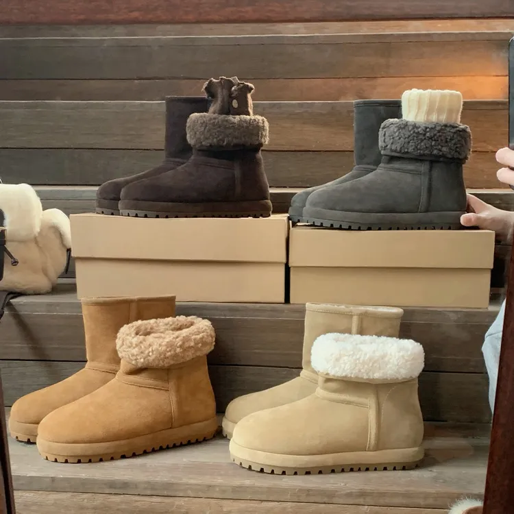 葡萄妈studiolee 冬季保暖圆头厚底加绒棉鞋保暖毛毛短筒雪地靴女