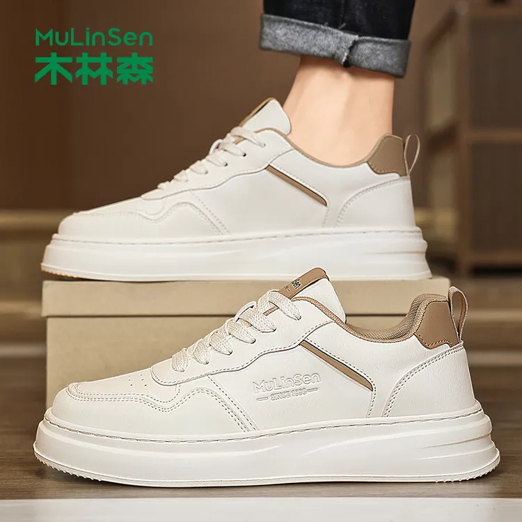木林森板鞋男2025新款秋季男士小白鞋工作厚底增高休闲百搭潮鞋