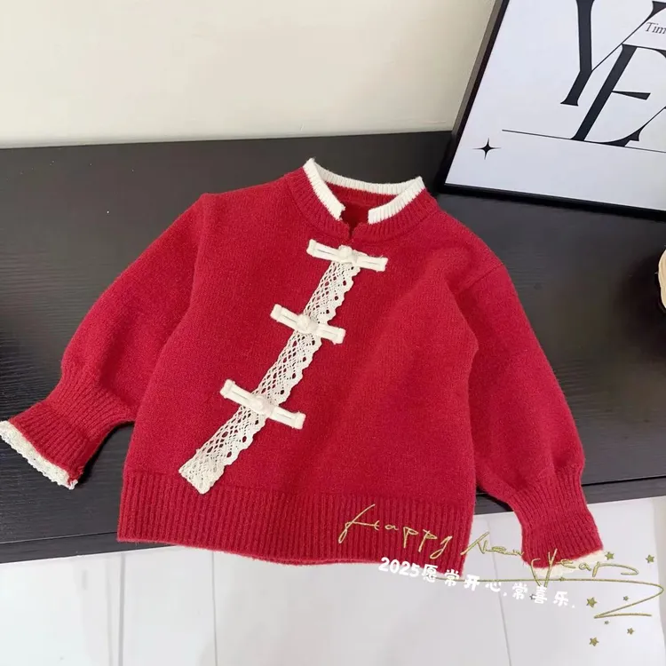 【水晶绒新中式拜年毛衣】汤圆家童装2025年款新中式毛衣 YA-803