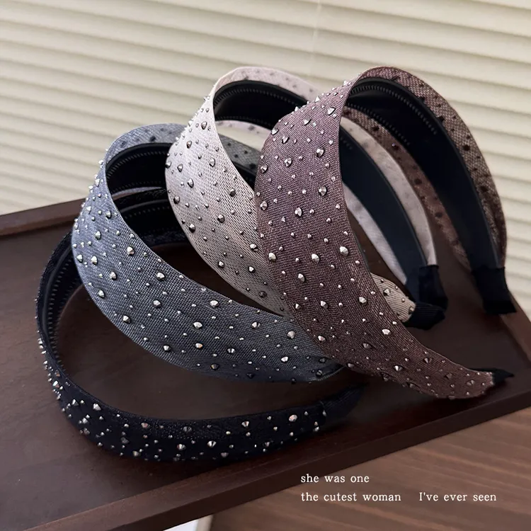 韩系复古闪钻高颅顶发箍女高级感轻奢宽边头箍洗脸压发卡发捆头饰
