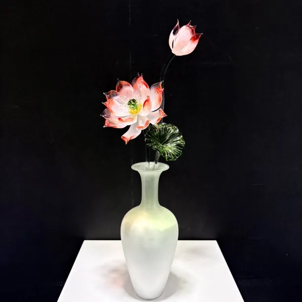 淄博琉璃【赤焰红莲】莲花荷花中式供佛茶桌书房客厅入户玄关摆件