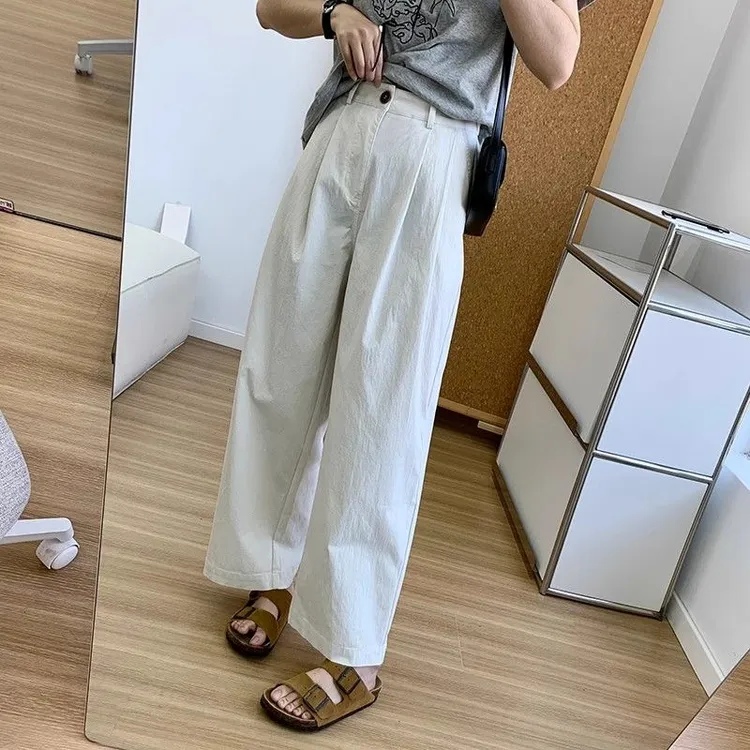 夏季九分阔腿裤女薄款高腰宽松西装裤日系小个子显瘦垂感休闲裤子