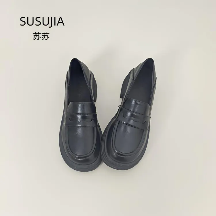 圆头厚底英伦乐福鞋女百搭2025夏季新款学院风黑色小皮鞋复古单鞋