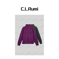 【Rumi精选】”暮山紫”25秋冬高克重夹花纱宽松长袖羊毛上衣7220sy