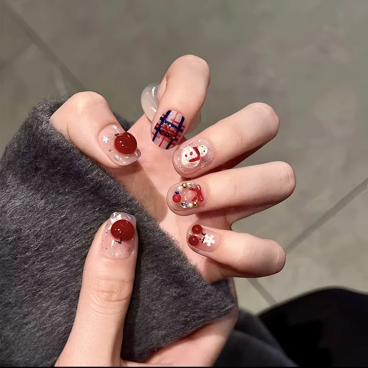 【雪国恋人】跨年圣诞氛围感美甲立体猫眼小雪人可爱显白手工穿戴甲