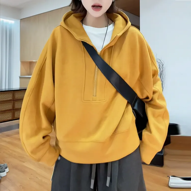 【初醒】2025新款半拉链连帽宽松慵懒风卫衣外套女春秋季休闲上衣服