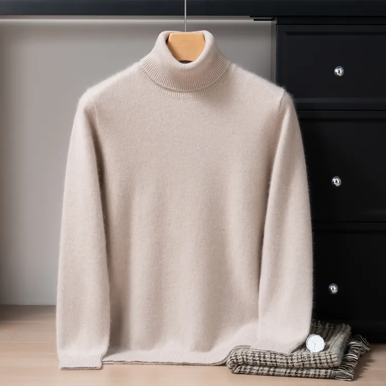 男士7针双股加厚款针织商务休闲居家羊绒衫