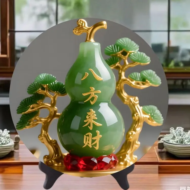 招财纳福家用桌面玄关葫芦画八方来财装饰摆件
