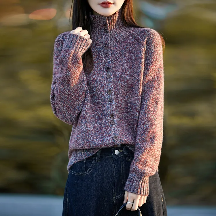 品牌撤柜正品2025秋冬慵懒时尚高级感立领羊毛新款高领针织衫女款