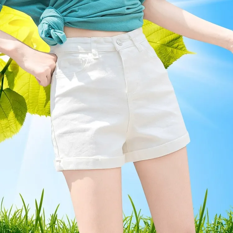 白色牛仔短裤女夏季2025新款弹力高腰外穿薄款紧身穿搭博主热裤子