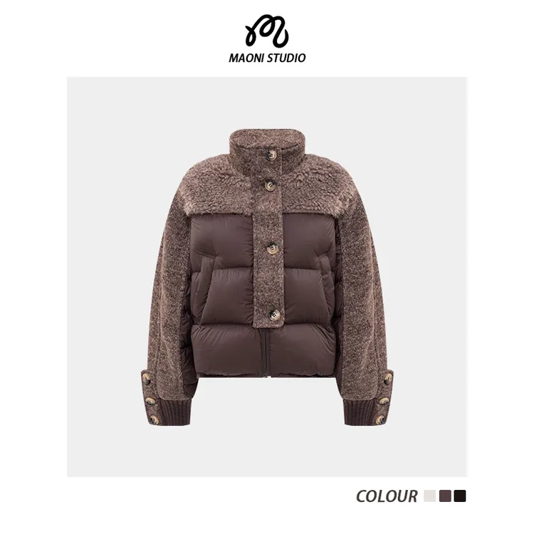 毛妮LADIESFIRST毛绒拼接设计短裤白鸭羽绒服女冬新款羽绒服L2552