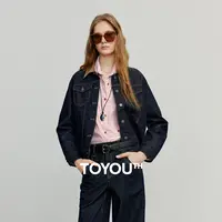 初语牛仔外套女25冬新拼接皮领立体分割宽松不易褪色夹克8545025