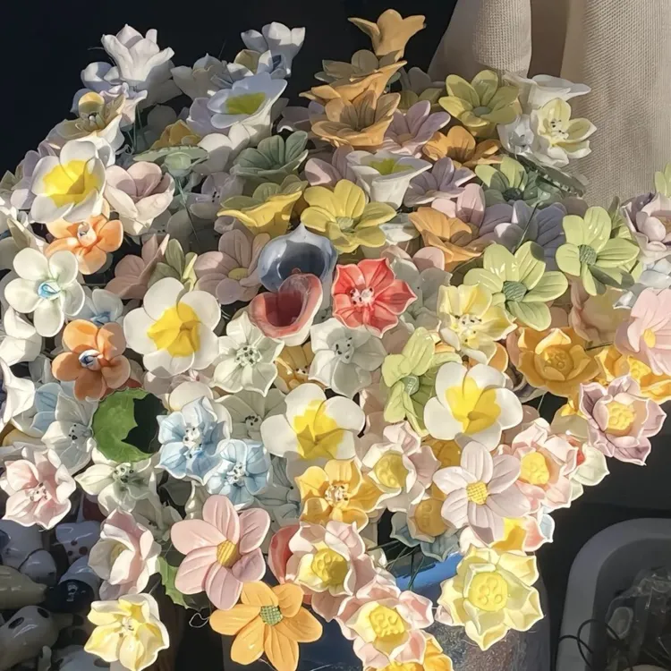 景德镇高温手工陶瓷花仿真花客厅房间装饰摆件永生花节日生日礼物