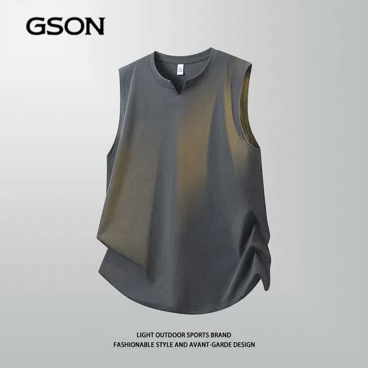 GSON夏季基础款透气V领背心男士新款潮流宽松休闲运动坎肩无袖T恤