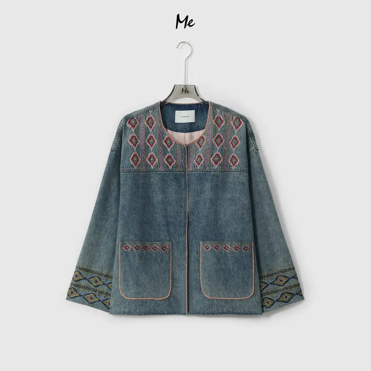 ME【马德里】天丝混纺重工波嬉刺绣中古水洗时尚百搭外套MESA0741