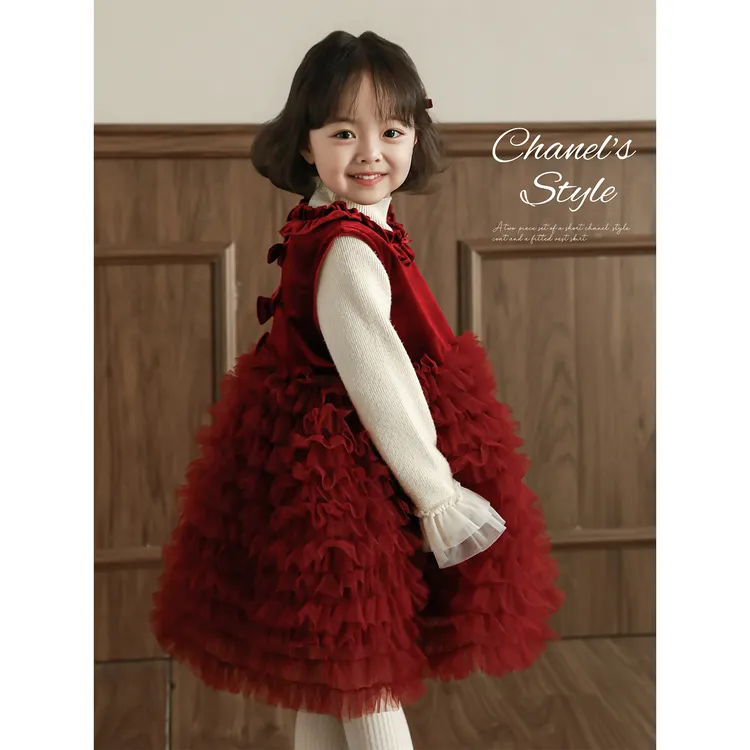 幼悠【摇曳生姿】冬肆波女童童装红色拜年服洋气秋冬背心裙D4796