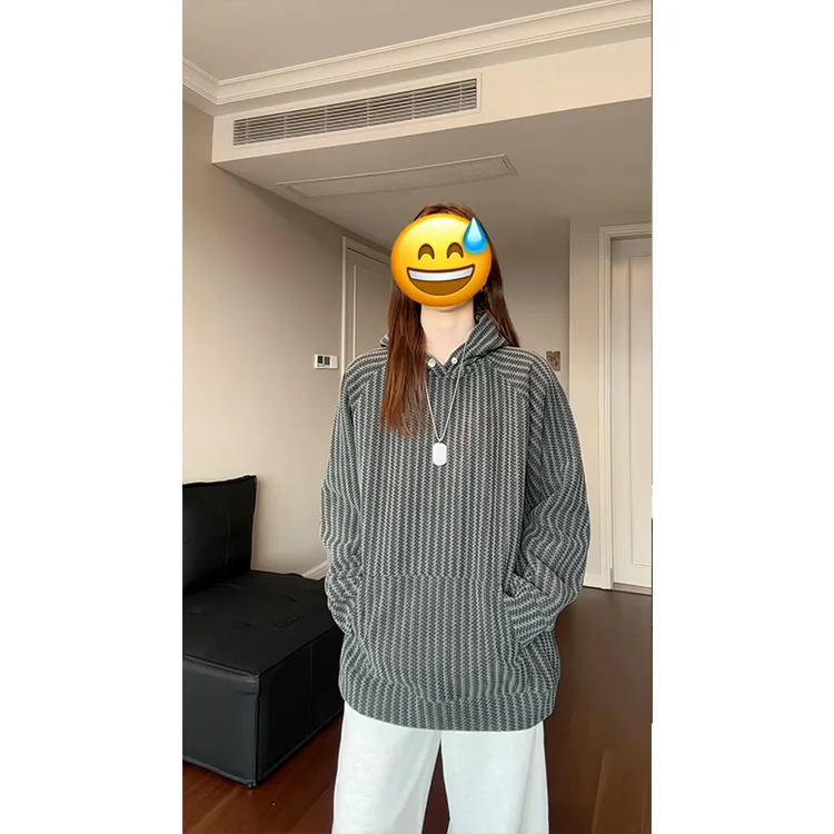 重磅小香风鱼骨纹连帽卫衣男款秋季设计感金属扣休闲情侣外套
