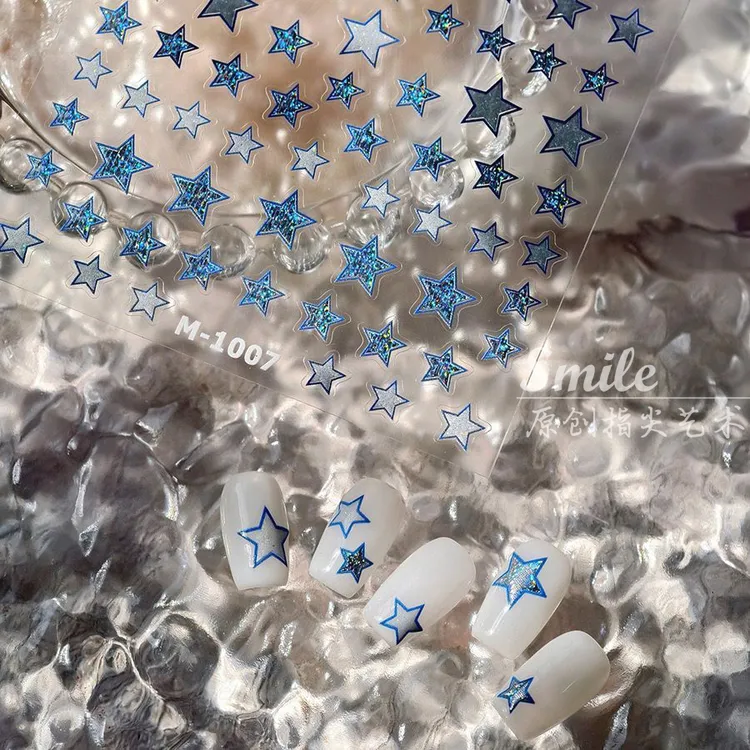 爱心美少女镭射蓝色星星碎闪美甲贴纸背胶手机应援贴纸装饰妆容贴