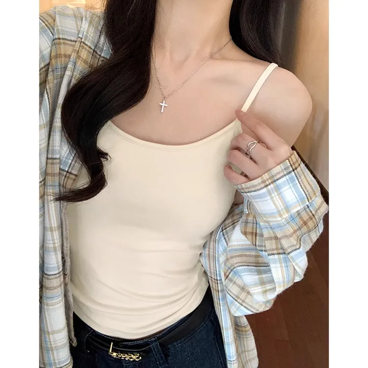 白色吊带背心女内搭夏季2025新款美背文胸一体打底带胸垫外穿上衣