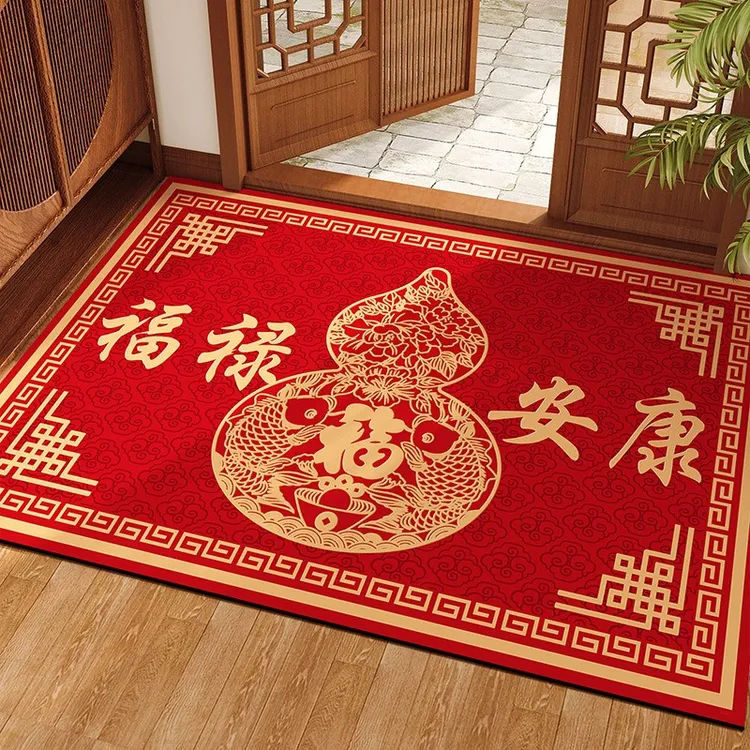 红色玄学风水入户门地垫硅藻泥进门口吸水防滑除尘脚垫门厅地毯