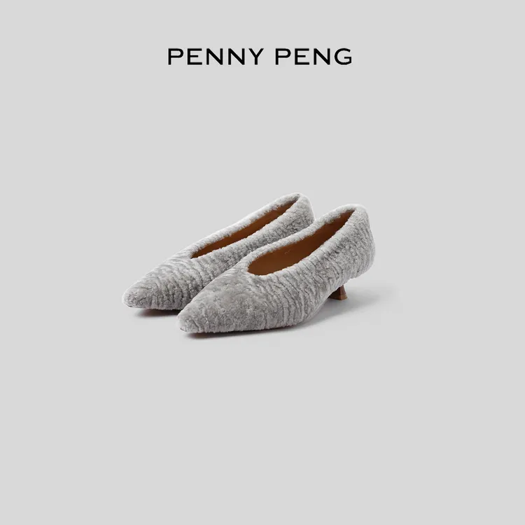 PENNYPENG 南法假日 秋季新品法式气质简约低跟绒面尖头鞋高跟鞋