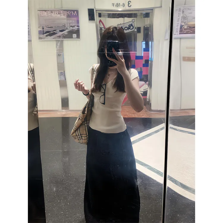 白色V领短袖T恤女夏季修身显瘦休闲百搭上衣休闲阔腿裤拖地裤长裤