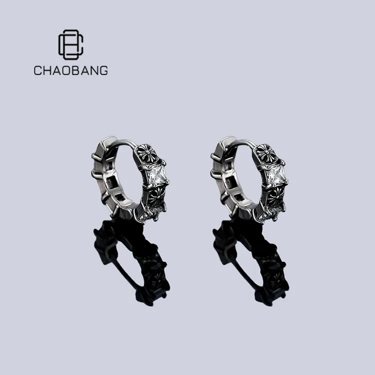 chaobang/潮邦 铜合金耳饰 镶钻十字花耳环耳饰轻奢冷淡风饰品