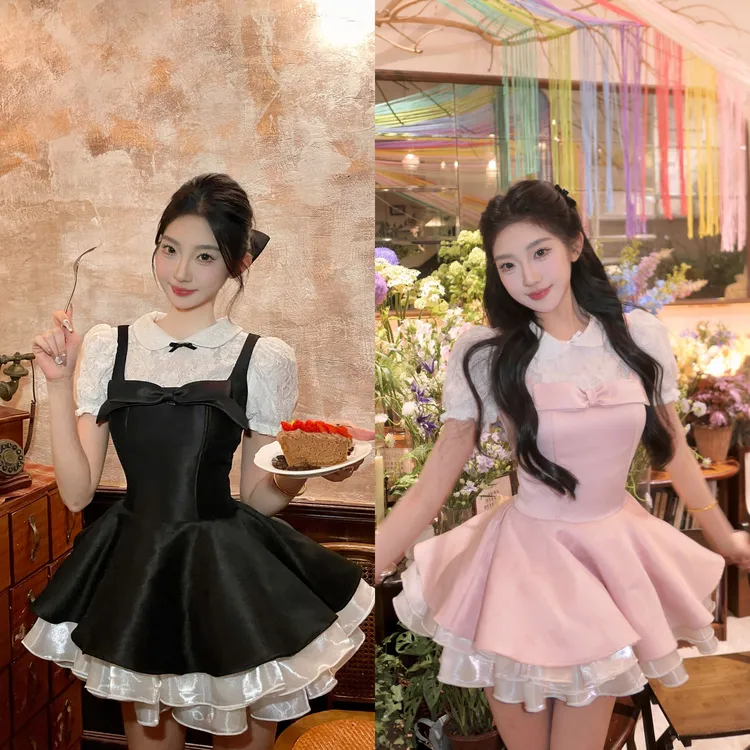 【人生LuLu裙】新款法式千金风修身蕾丝上衣背心蓬蓬裙女款套装