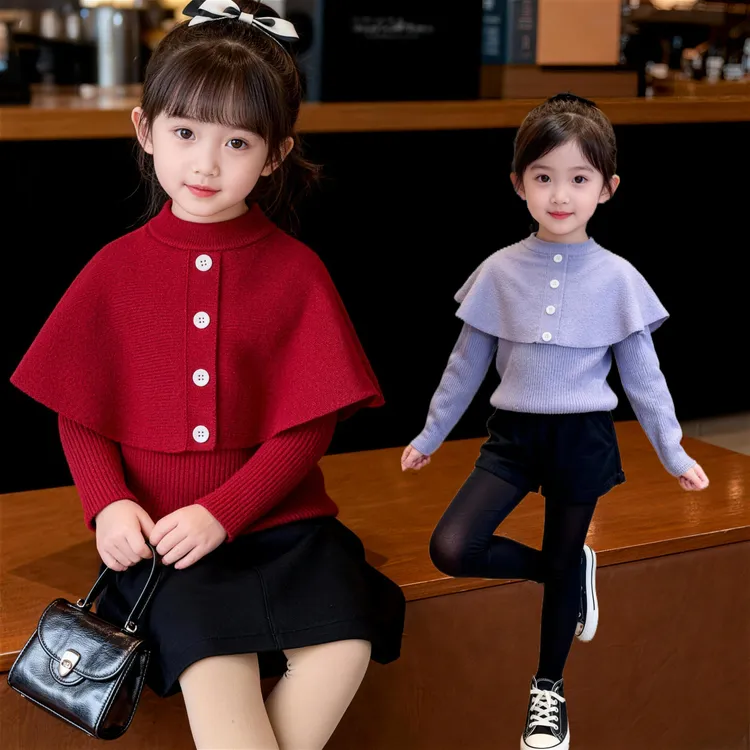 女童毛衣儿童冬季毛衣新年战袍小女孩新款冬装毛衣女孩拜年服装