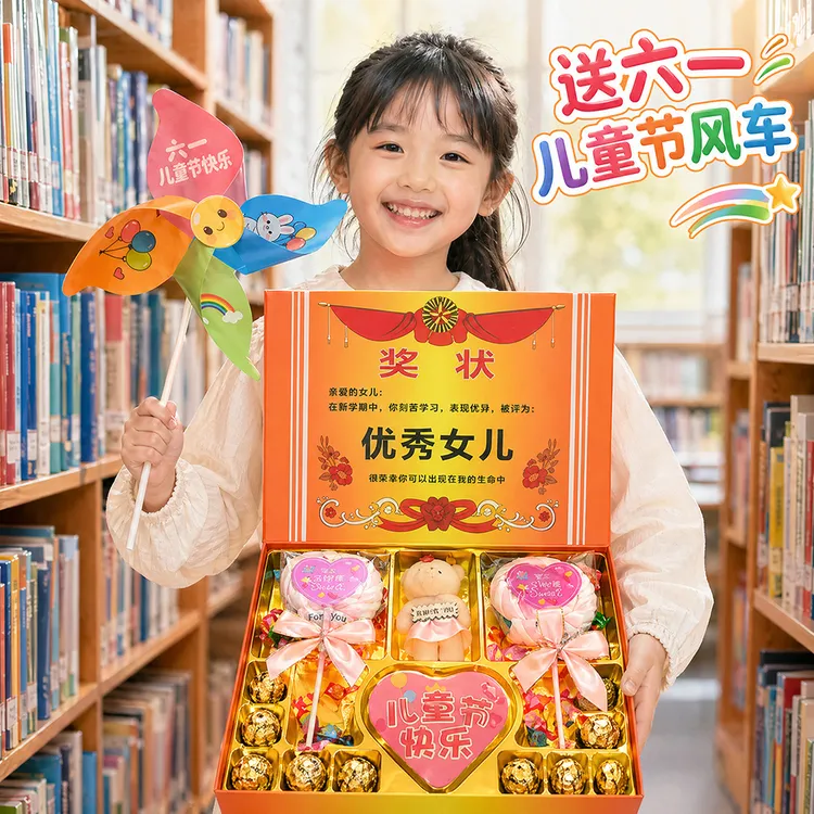 六一儿童节礼物送小朋友女儿奖状送女孩子学生牛奶巧克力糖果礼盒商品图