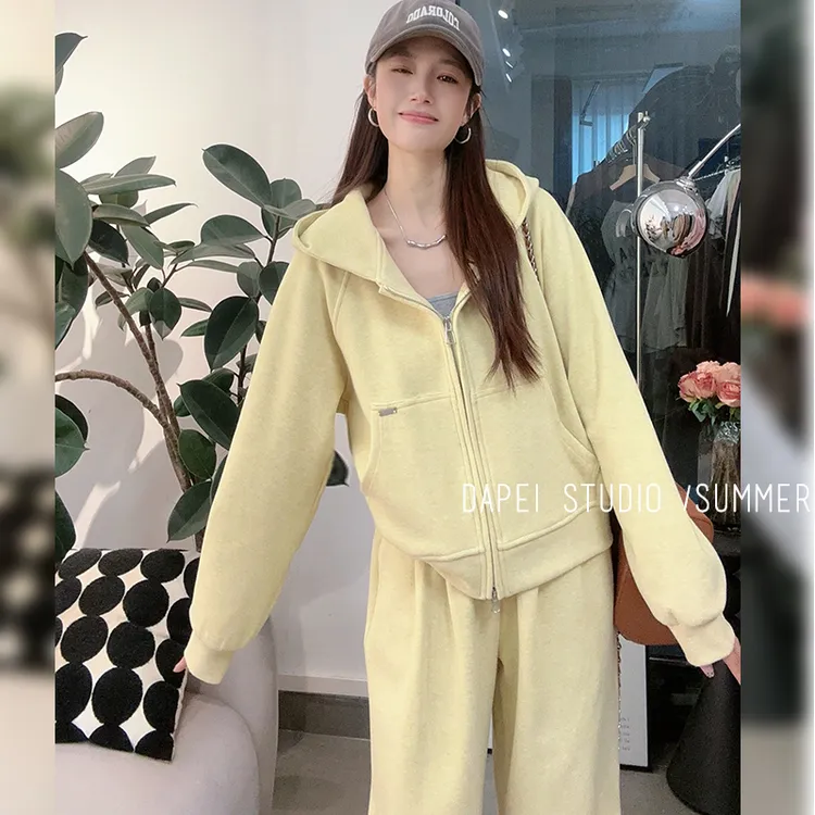 加厚显瘦套装洋气休闲连帽外套韩版卫衣+阔腿裤