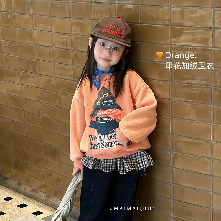 现货「麦麦秋」【糖果屋】炒色女童冬季宽松印花加绒卫衣GD2551