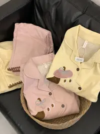 韩系秋冬保暖德绒睡衣女趣味狗纽扣长袖长裤加厚柔软舒适家居服