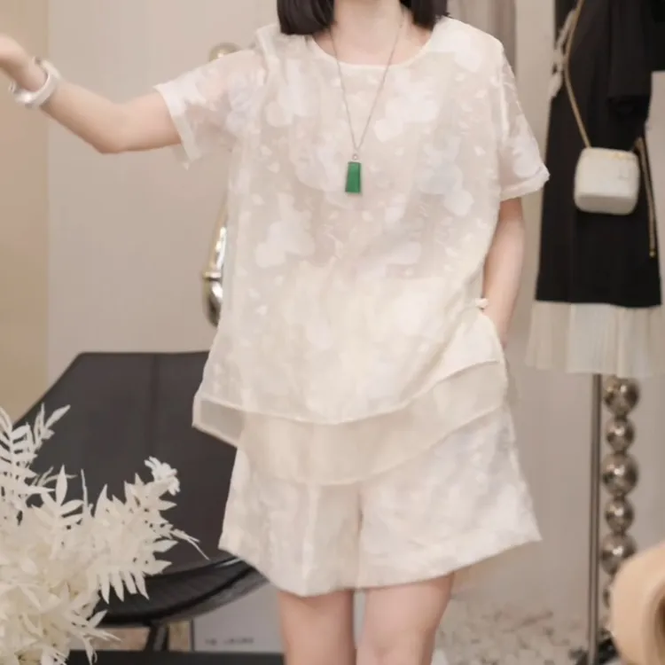 2025夏日度假精致提花气质百搭时尚休闲短裤套装LK2504262