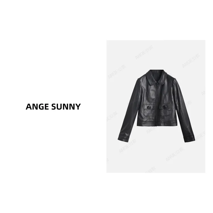 ANGE SUNNY【刘诗诗同款 凯旋门羊皮外套】双口袋进口羊皮外套