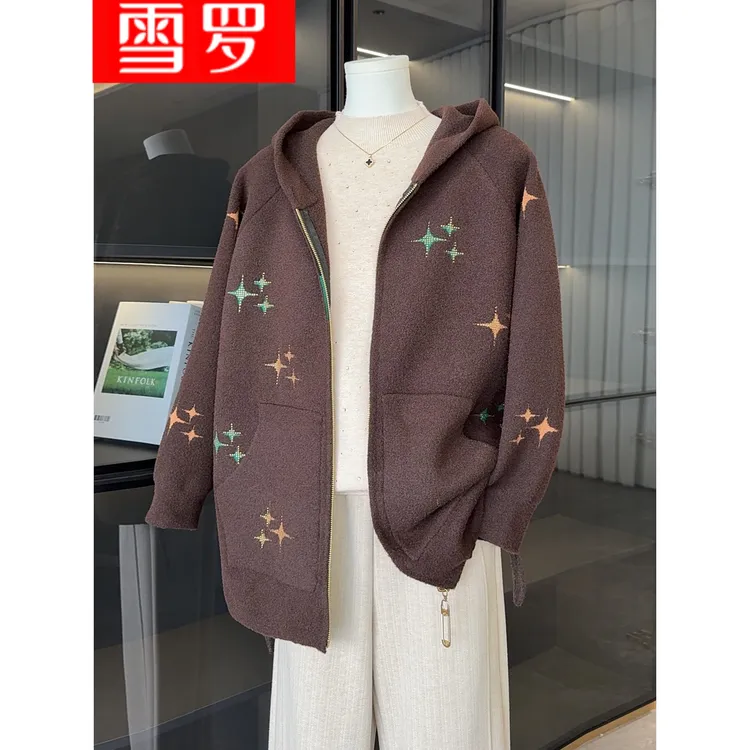 2025新款妈妈秋冬装连帽毛呢外套宽松中老年女装洋气遮肚减龄上衣