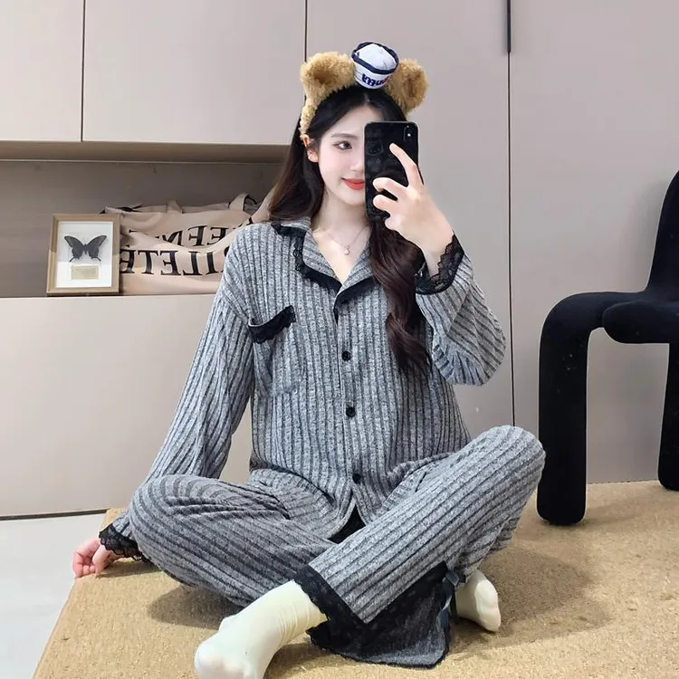 韩版睡衣女春秋季长袖长裤高级感开衫网红爆款恒温保暖家居服套装