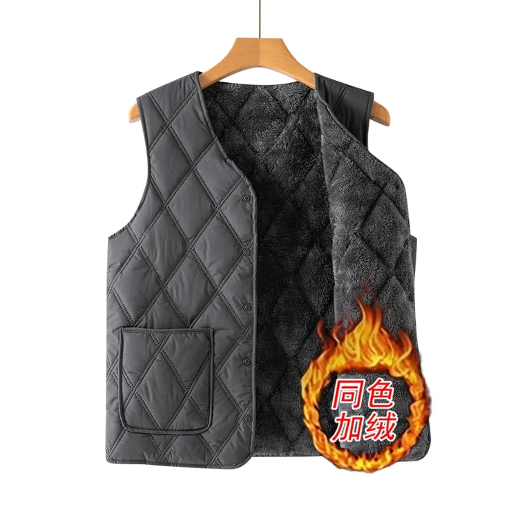 中老年加绒加厚棉马甲男士马夹保暖爸爸装宽松老人背心坎肩秋冬款