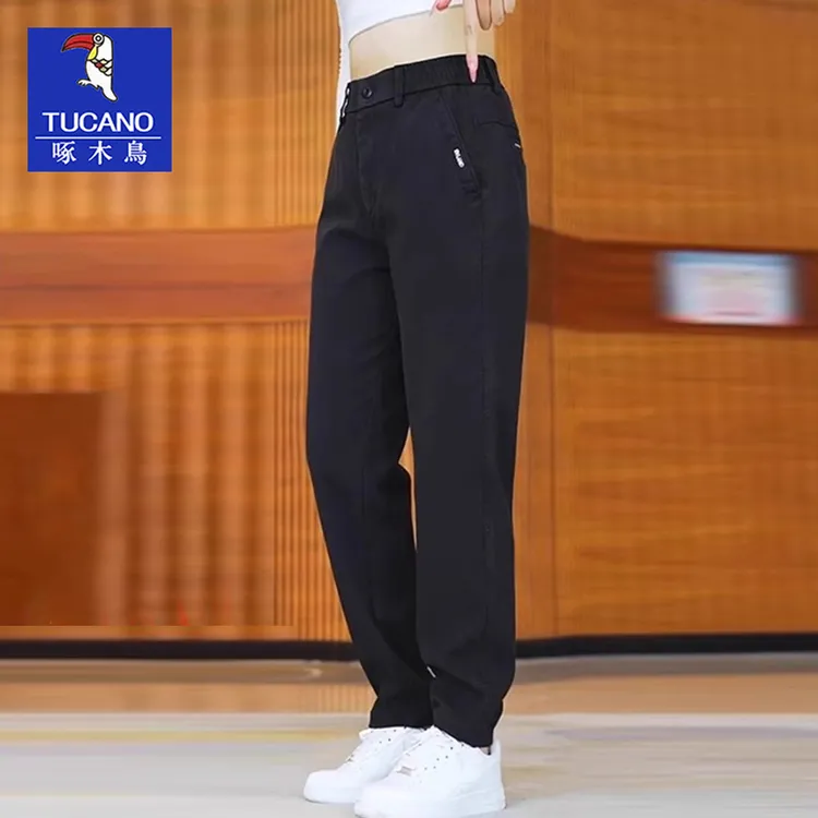 啄木鸟2025新款休闲裤男秋冬厚款直筒长裤中老年商务通勤爆款加绒