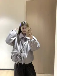 韩11韩系休闲冬款棉服紫色无领夹克棉服外套6720