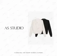 【AS寻梦萦】铭顺智性通勤蕾丝拼接V领假两件针织上衣AS25QZZ03186