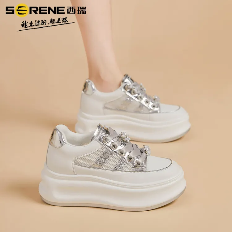 西瑞女鞋小白鞋百搭夏季透气厚底时尚休闲鞋春季薄款网面