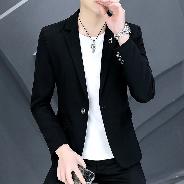 啄木鸟男士韩版休闲西服男款秋冬帅气加厚小西装潮流个性加绒外套