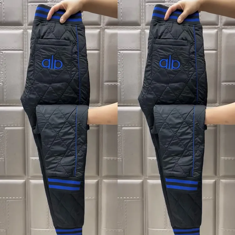 高档欧货刺绣男士休闲裤潮流百搭保暖拼色冬季新款束脚外穿棉裤潮