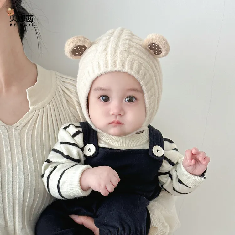Beinaqian/贝娜茜婴儿帽子秋冬季宝宝保暖毛线帽可爱女加厚护耳帽