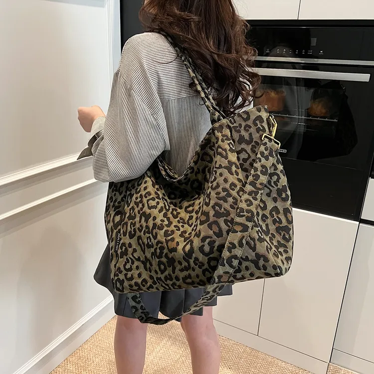 豹纹帆布托特包女大容量包包2025新款潮手提通勤包百搭单肩斜挎包